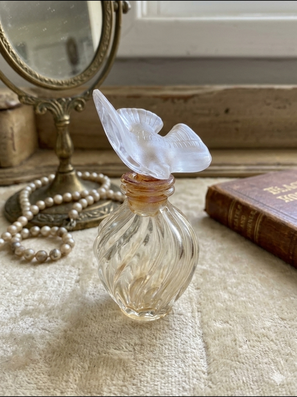 Frosted Dove Glass Perfume Bottle - Ivory Accent